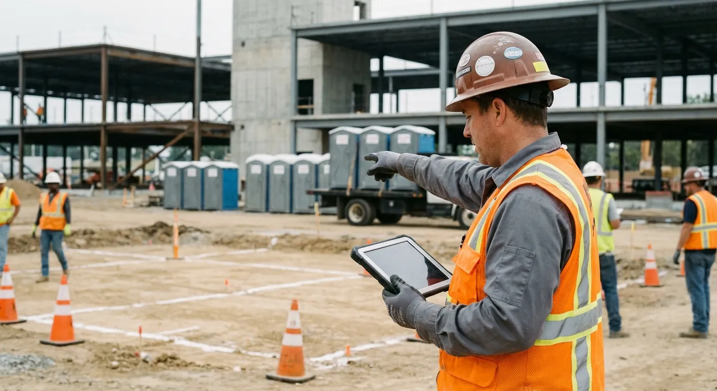 Construction site portable toilet placement planning in Denver, CO